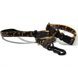 Graffiti Print PVC Dog Collar and Leash Set, Waterproof Adjustable Pet Collar with Handle Lead for Small Medium Large DogsSize: S+M SET, Color: Orange