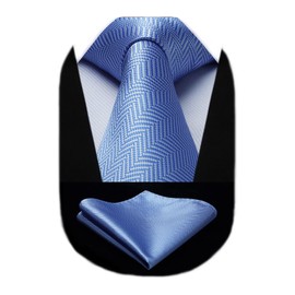HISDERN Men's Ties Light Blue Tie and Pocket Square Set Solid Formal Classic Elegant Necktie & Handkerchief for Business Wedding Party