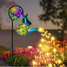 Solar Watering Can with Lights, Waterproof Solar Lantern with Butterfly Shepherd Hook, Hanging Garden Lights for Patio Yard Lawn Porch Outdoor Decoration, Unique Garden Gifts for Women