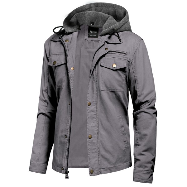 Pursky Jacket For Men Fall Military Jacket Casual Canvas Outerwear