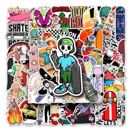 Skate Stickers Skateboarding Stickers Pack of 50 Skateboard Graffiti Stickers Motorcycles Bicycle Snowboard Luggage Laptop Car Suitcase for Children and Teenagers Waterproof Vinyl Stickers
