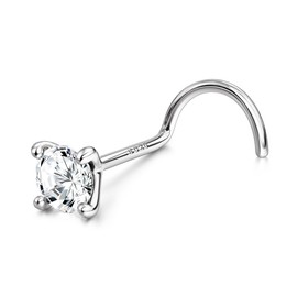 Thunaraz 925 Sterling Silver Nose Studs, 20G Corkscrew Nose Ring, Simulated Diamond CZ Hypoallergenic Nose Piercings for Women Men 3MM