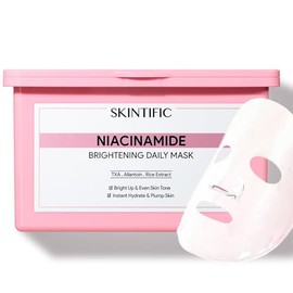 SKINTIFIC Mascarilla Facial Aclaradora con Niacinamida y Ácido Tranexámico, 30 Piezas | Mascarilla para Manchas y Brillo Instantáneo, Hidratación Prof