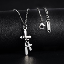 Feilok Modern Cross Women's Necklace Stainless Steel Adjustable Pendant Chain with Extender Silver, Stainless Steel