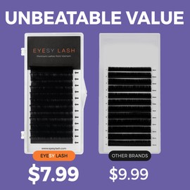 Eyesy Lash Cashmere Volume Eyelash Extensions Premium Individual Lashes - 0.07mm Thickness C Curl 12mm Single Length - Super Soft Matte Black Single Eyelash Easy to Fan for Professional Salon Use