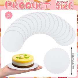 Newtay Newtay 50 Pcs 5 Inch Scalloped Bases Cake Boards Scalloped Bases White Mini Cake Boards for Mousse Cupcake Dessert Decorating Grease Proof Disposable Baking Supplies