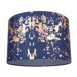 Modern and Unique Navy Midnight Blue Cotton Fabric Lamp Shade with Copper Shimmer Foil Design for Table or Ceiling Usage | 30cm Diameter | 60w Maximum by Happy Homewares