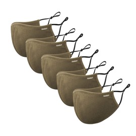 Maskari Khaki Green Reusable Face Mask | Washable | 3 Layer Face Masks | Adjustable Earloops | HeiQ Viroblock | Breathable | Ideal for kids | Pro 5 Pack, Small