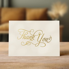 Designer greetings Bulk Blank Thank You Cards for Any Occasion, Gold Foil Embossed Script (50 Foil-Embossed Thank-You Notes and Envelopes), White, (000-06919-001)