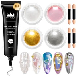 3D Nail Gel and Chrome Nail Powder BISHENGYF - 15g No Wipe 3D Sculpting Gel with Rose Gold Pink White Chrome Powder Non-Sticky Nail for Home Art DIY