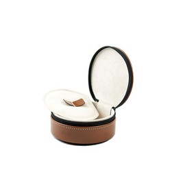 Jewellery Case Round with Removable Intermediate Base Cambridge Top Grain Cowhide Split Leather with Light Contrast Stitching Light Brown, light brown
