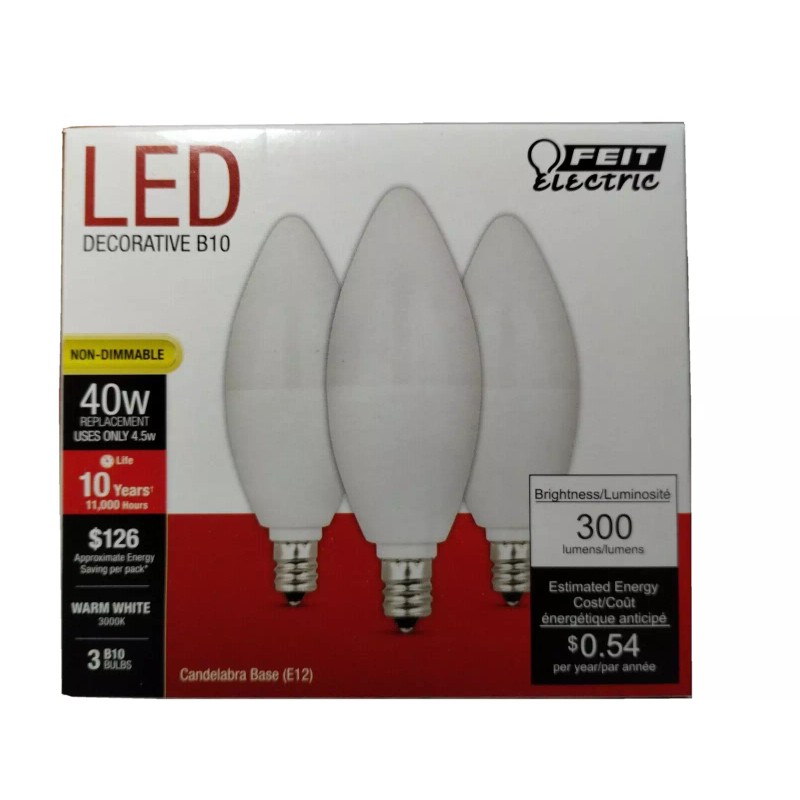 Feit Electric LED Decorative B10 40W Equivalent Non-Dimmable E12 Base
