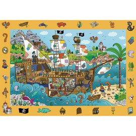 Trefl 15594 Observation Spy Guy: Pirate Ship 100 Elements Find All Items Out of the Frame, Colourful Puzzle Full with Details, Attention Training for Children from 5 Years, Multicoloured
