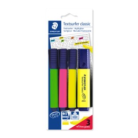 STAEDTLER 364 A BK4D Textsurfer Classic Highlighter Bonus Pack - Assorted Colours (Pack of 3+1)