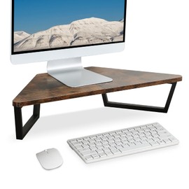 TEAMIX 26 inch Triangle Monitor Stand Riser, Desktop Corner Shelf with Metal Leg Wood Computer Stand with Storage Laptop Riser Office Organization