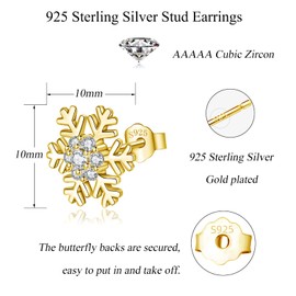 Loutade Silver Christmas Stud Earrings for Women, 925 Sterling Silver Xmas Stud Earrings, 10mmSmall Gold Xmas Snowflake Stud Earrings with Cubic Zircon, Cartilage Sleeper Stud Earrings for Winter