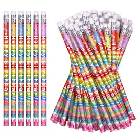 emzrivo 72 Pcs Happy Birthday Pencils Colorful Birthday Pencil for Students Wooden Pencils with Erasers Birthday Pencils for Teacher Classroom Reward Birthday Party Supplies, 6 Style(72)
