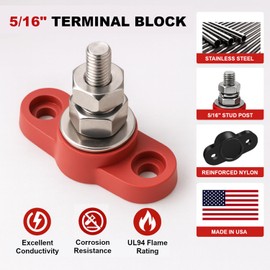 MGI SpeedWare 5/16" Bolt Power Junction Post for 12V 24V Automotive and Marine Battery Accessories Connections, 160 AMP, Stainless Steel Stud with Insulated Base, Red