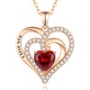 Lomantise Red Heart Birthstone Necklace for Women 925 Sterling Silver Jewelry Gift Rose Gold I Love You Pendant Valentines Day Anniversary Birthday Gifts for Wife Girlfriend Mom