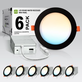 ASD 6P LED Recessed Lighting 6 Inch, 5 CCT 2700K-5000K CRI90+, 12W 100W Eqv, IC Rated Ultra Thin Dimmable Ceiling Lights, Canless Wafer Downlight, Round Slim Panel Light, Energy Star ETL T24 JA8 Black