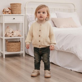 Edhomenn Newborn Baby Girl Cardigan Jumper Toddler Boy Long Sleeve Knit Pullover Tops with Pocket Infant Solid Color Sweater Fall Winter Clothes (05 Khaki, 0-3 Months)
