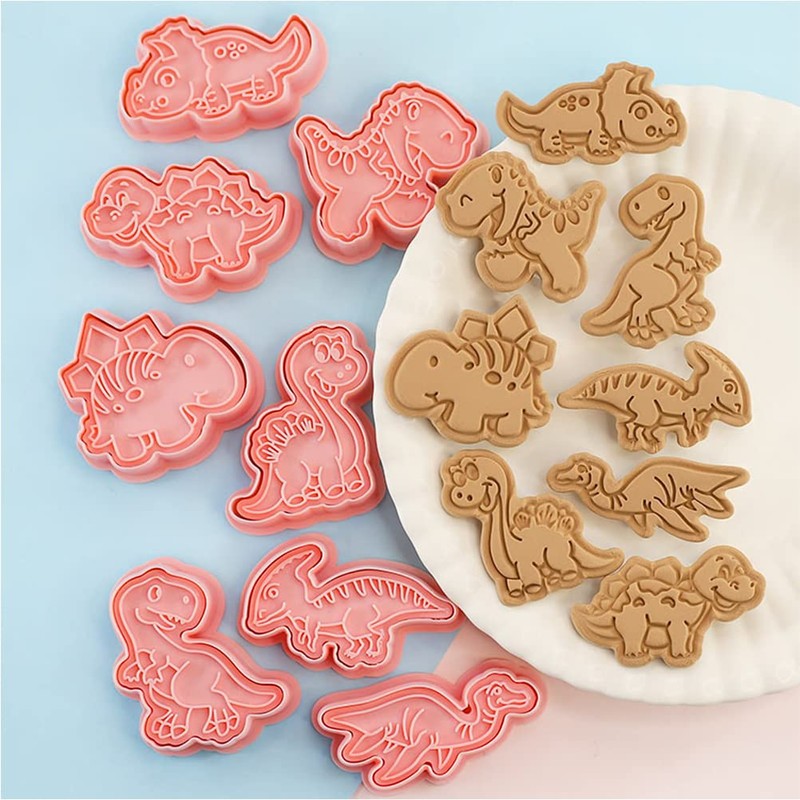 Dino Cookie Cutter, 8 Pieces Dinosaur Cookie Cutters, Plastic, Dinosaur