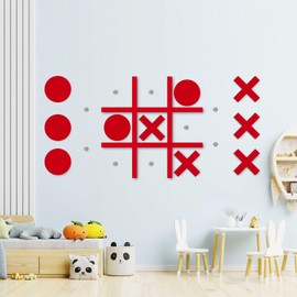 Magnetic Tic Tac Toe Wall-Mount Game,Game Room Decor,Hallway Decor,Playroom Decor,Modern Wall Decals for Kids Room,Classroom&Offices,Best Gift for Family, Friends (Red)