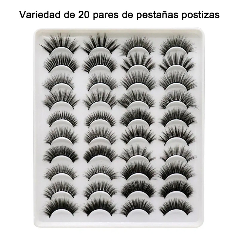 20 Pares De Pestañas Postizas 3d Mixtas De Visón Natural.