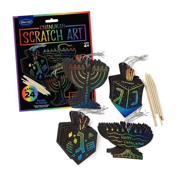 Rite Lite Chanukah Scratch Art, Perfect Hanukkah Gift for Kids, Hanukkah Art Kit, Hanukkah Accessories, Hanukkah Arts and Crafts Kit - Comes with 24 Menorah and Dreidel Cards!