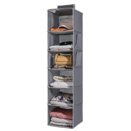 YRCBEHFU 6-Shelf Closet Hanging Organizer, Collapsible Hanging Closet Shelves with 2 Side Pockets, Hanging Storage Organizer for Bedroom College Dorm Pantry Camper RV, Grey