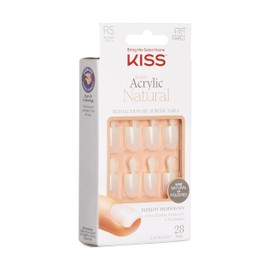 KISS KISS Salon Acrylic Natural Press On Nails, Nail glue included, 'Rare', Nude, Short Size, Squoval Shape, Includes 28 Nails, 2g Glue, 1 Manicure Stick, 1 Mini File