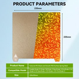 CCTREE Double Side Textured PEI Sheet+Smooth PEO Chameleon Spring Steel Sheet 235 * 235mm, Flexible Print Build Plate with Magnetic Bed for Creality Ender 3/Pro/V2/Neo, Ender 5/Pro 3D Printers