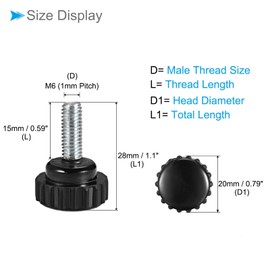 CoCud Knurling Clamp Knob M6 x 15mm Male Thread 20mm Head Thermoset Plastic Thumbscrew Grip Bolt Knob Black for Use in Lathe Machines 3 Pcs