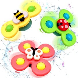 MONSTIME Suction Cup Spinner Toys for 2 3 Year Old Girl Boy Gift, Sensory Toys Learning Toys for Toddlers, Baby Bath Toys for Babies 18+ Months, Baby Gifts Idea (3 Pcs)
