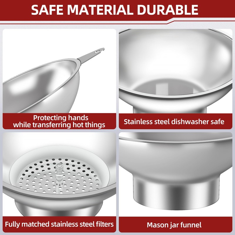 Serinar Stainless Steel Metal Canning Funnel with Removable Strainer, for