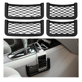 Dickno 4 PCS Car Pocket Phone Net, Universal Seat Side Storage Net Bag with Double Sided Tape, Automotive Frame Storage Net Pocket, Vehicle Interior Organizer for Phone Purse Bag