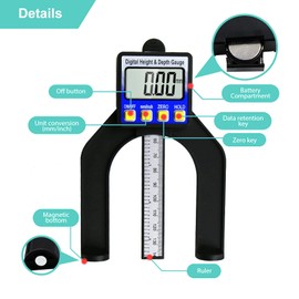 RUIZHI Digital Depth Gauge Altimeter 0-85 mm Profile Depth Gauge LCD Display Digital Caliper for Woodworking, Mechanical Engineering with Magnets