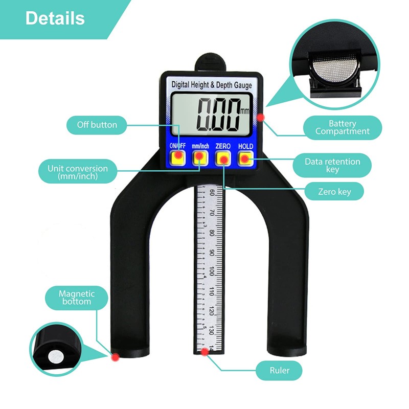 RUIZHI Digital Depth Gauge Altimeter 0-85 mm Profile Depth Gauge