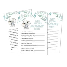Inkdotpot Baby Elephant Gender Neutral Who Knows Mommy BestáBaby Shower GameáCards FunáActivity Cards Set of 50áParty Theme