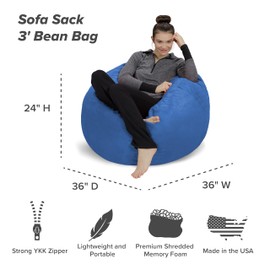 Sofa Sack Bean Bag Chair - Plush, Ultra Soft - Memory Foam Bean Bag Chair with Microsuede Cover - Stuffed Foam Filled Furniture and Accessories for Dorm Room 3 Feet - Royal Blue