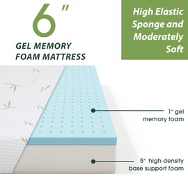 BestMassage | 6 Inch King Mattress | Gel Memory Foam | Medium Firm Feel | White | Bed in a Box, CertiPUR-US Certified | Pressure Relief, Cooling Ventilated Foam | Breathable Knit Cover