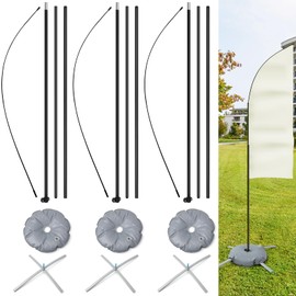 Blulu 3 Sets Advertising Flag Poles with Base, Water Bag and Storage Bag, Aluminum Alloy Flagpole Kit Easy to Assemble Portable for Outdoor Business Advertising Sign Events Banner Trade Shows(10 ft)