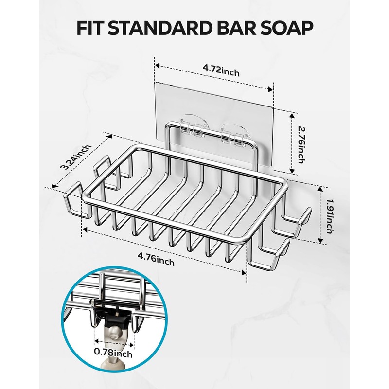Nieifi Bar Soap Holder for Shower Wall with 4 Hooks,
