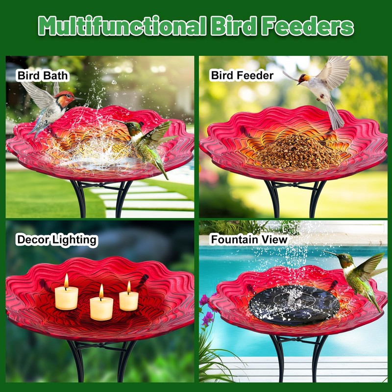 HONGLAND Bird Bath for Outside-Bird Baths for Outdoors-Glass Large Birdbaths