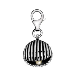 Quiges Charms Pendant 3D Open Shell with Pearl Silver-Plated Women's Jewellery for Charm Bracelet, Plastic, Imitation gemstones
