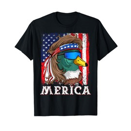 Patriotic Mallard Duck Green Head American Flag Duck Hunting T-Shirt
