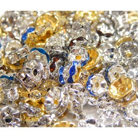 Pack of 100 Mixed Crystal Rhinestone Rondelle Spacer Beads, 6 mm 8 mm, Metal Beads, Crystal Beads, Gold and Silver, A Quality Rhinestone Beads, Rhinestones