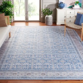 SAFAVIEH Tucson Collection Area Rug - 8' x 10', Blue & Rust, Persian Design, Non-Shedding Machine Washable & Slip Resistant Ideal for High Traffic Areas in Living Room, Bedroom (TSN186M)