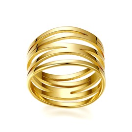 CHASELOV Classic Plain Multi Cross Lines Wide Band Ring,Hypoallergenic 316L Steel Statement Thumb Index Finger Chunky Band Ring,Cocktail Party Ring for Women (Gold,8)