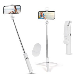 flintronic Selfie Stick Tripod with Fill Light, Stable Tripod with Wireless Bluetooth Remote Control, 100CM Extendable Portable Aluminum Selfie Stick Compatible for ios and Android, Cameras